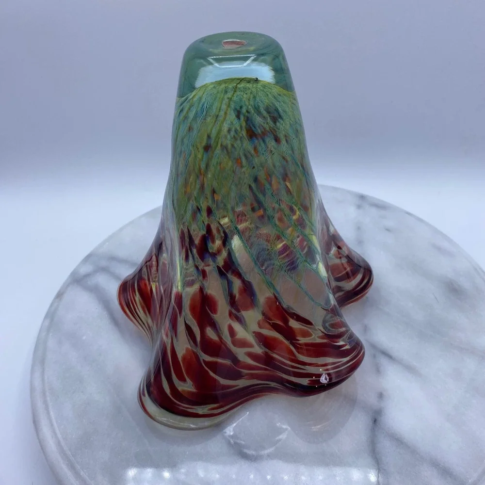 Vintage Artist Signed Studio Abstract Art Glass 1998 Handblown Ruffled Vase 7.5